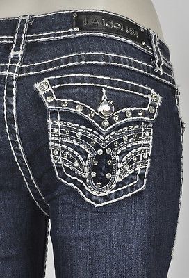 LA IDOL CAPRI JEANS WITH STUDS JEWELED WINGS DESIGN. SZ 0 15