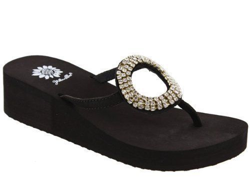 Yellow Box Womens Payton Brown Thong Sandals Flip Flops Rhinestones