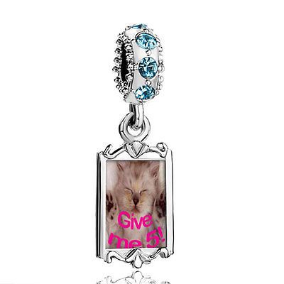 AQUAMARINE CRYSTAL DANGLE CUTE CAT DEMING GIVE PHOTO BEAD JEWELRY B10