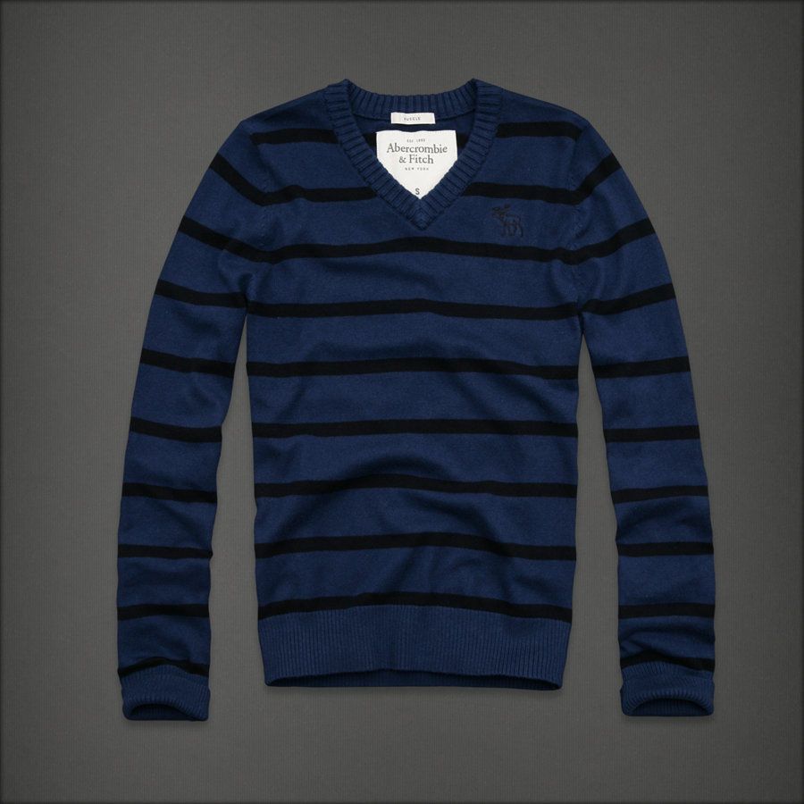 NWT Abercrombie & Fitch Mens Dickerson Notch Striped V Neck Sweater