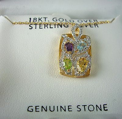 Jewelry 18KT. Gold Over Sterling Silver Genuine Stone Pendant Necklace
