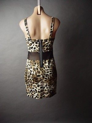 Glam Animal Print Sheer Mesh Rock & Roll Club Party Mini Dress S/M