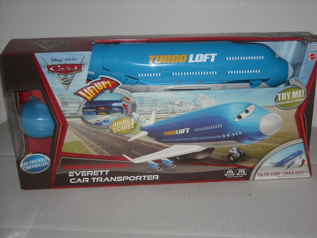 NEW DISNEY CARS 2 REMOTE CONTROL EVERETT CAR TRANSPORTER RC PLANE JET