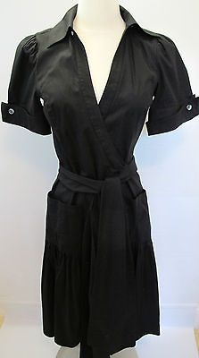 Aut. DVF DIANNE VON FURSTENBERG Dress Black Wrap Bubble Short Sleeve