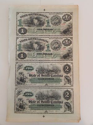 State of South Carolina Revenue Bond Scrip 1872 Uncut Sheet