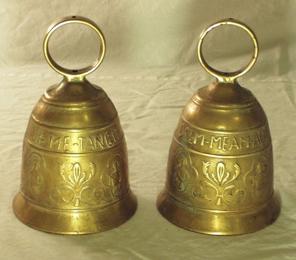 DUTCH DOOR/GATE BELLS (2), brass, inscribed Vocem Meam Audi, Qui Me