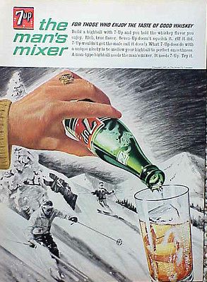 1963 7 Up Snow Ski Skiing Soda Pop ORIGINAL OLD AD 5+= FREE SHIP CMY