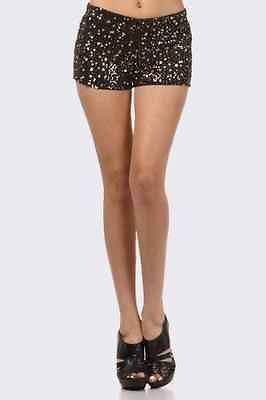 NEW WOMENS SEQUINED DRESSY HOLIDAY SHORTS BLACK SILVER WHITE SIZE M L