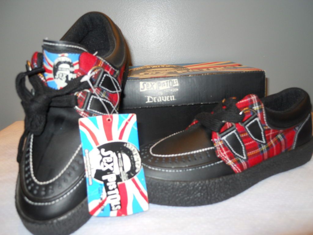 NEW DRAVEN SEX PiSTOLS GOD SAVE QUEEN TARTAN PLAiD SNEAKERS PUNK SKA