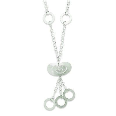 Sterling Silver 13.1mm Polish Textured Heart Drop 18 Chain Necklace