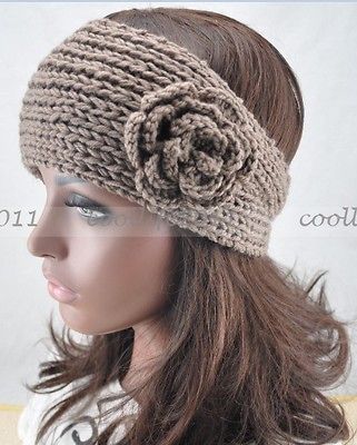 Cap Hand Knit Crochet Cute Flower Winter Headband black 