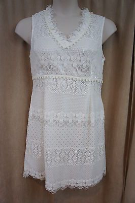 Dress Sz 14 Ivory Urban Nomad Eyelet Fringe Hem Casual Reception Dre