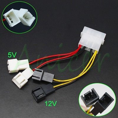 PC Fan 4 Pin Convert to 2pin/3pin (2x12V) (2x5V) Y Splitter Cable