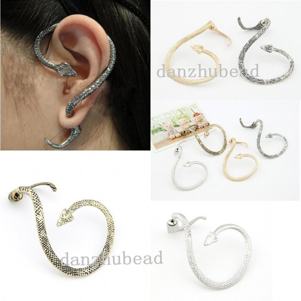 PUNK ROCK POP HOT TWINE SNAKE SERPENT EAR CUFF LONG STUD EARRINGS 1PC