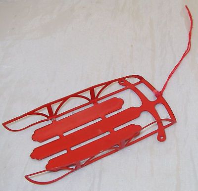 80s Red Sled Ornament Toboggan Metal Christmas Tree Vtg