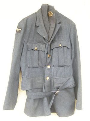 ORIGINAL RARE WW2 1945 RAF JACKET AND BELT WITH SIDE CAP , SIZE 14