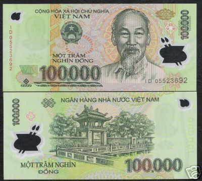 100000 DONG P120 2005 POLYMER HCM GARDEN UNC BILL WORLD CURRENCY NOTE