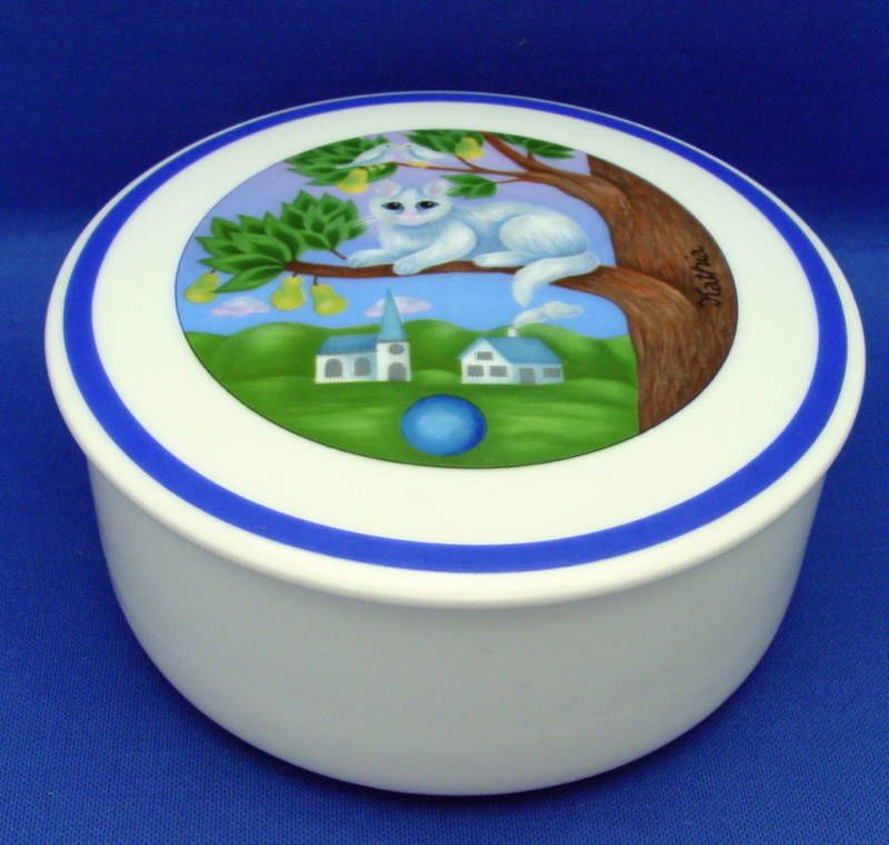 Rare Schumann Arzberg Germany Round Box Lid Kathia Berger White Cat