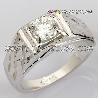 R046 Mens Fashion 0.7ct Solitaire Band Ring 18K GP use Swarovski