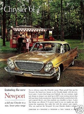 Print Ad 61 Chrysler Newport Gold White Park Popcorn Snack Truck