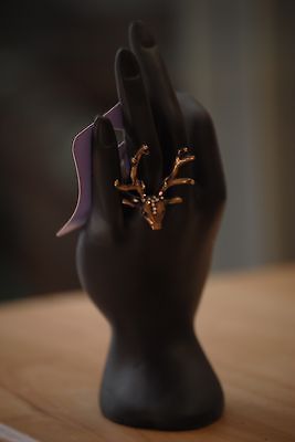 Deer Elk Head with Antlers Rhinestone Ring   Choice of Size