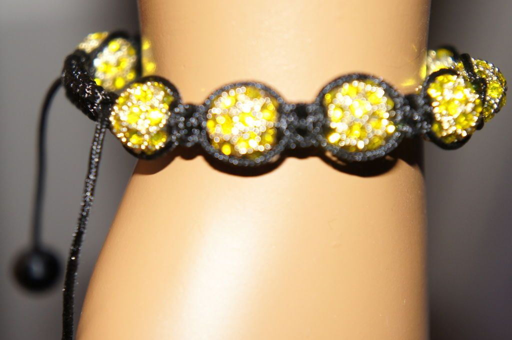 BEADED BRACELET, BLING GOLD MACRAME RHINESTONES DISCO BALLS LIL WAYNE