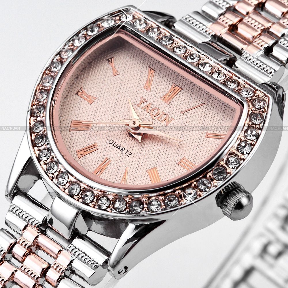 M2C YAQIN Charm Crystal Rose Gold Dial Lady Bracelet Dress Quartz