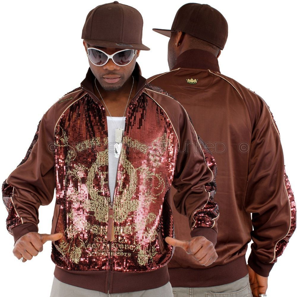 Akademiks Stage Super Star MJ Sequin Bling Hip Hop Track Jacket Top