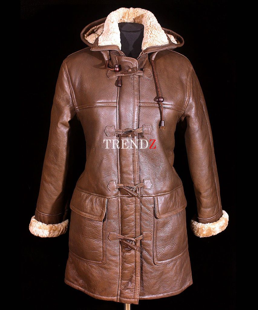 Ladies Brown New Smart Winter Warm Real Shearling Sheepskin Leather