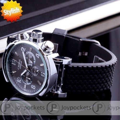 LUXURY STEEL BEZEL 3 Sub dial MEN Style Automatic Mechanical Rubber