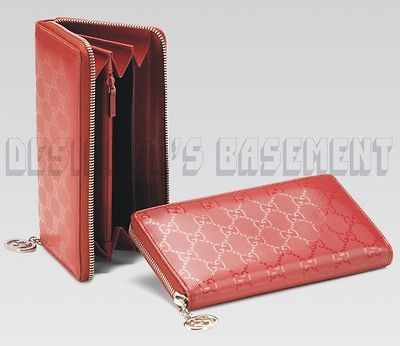 GUCCI shiny Red GG Imprime metal GG hanging CHARM checkbook Wallet NIB