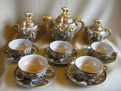 Japanese Satsuma Meiji Tea Set Marked 13 Pieces