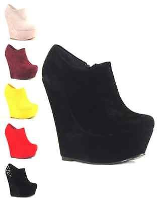 NEW WOMENS LADIES ANKLE FAUX SUEDE PLATFORM HIGH HEEL ZIP WEDGES SHOES