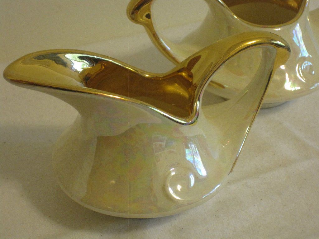 Co Aladdin Style Open Creamer Sugar Pearl Luster 22kt Gold Trim VGC