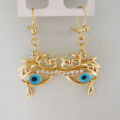 NEW 18K YELLOW GOLD GP OVERLAY FILL BRASS EVIL EYE 1.38 DANGLE STUD