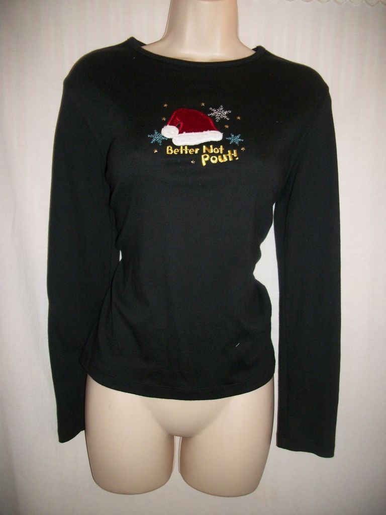 Womens Christmas Blouse by MC Sportswear Small S Black Santa Hat