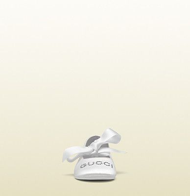 Gucci Baby Crystal Gucci Logo Ballerinas With Bow NEW