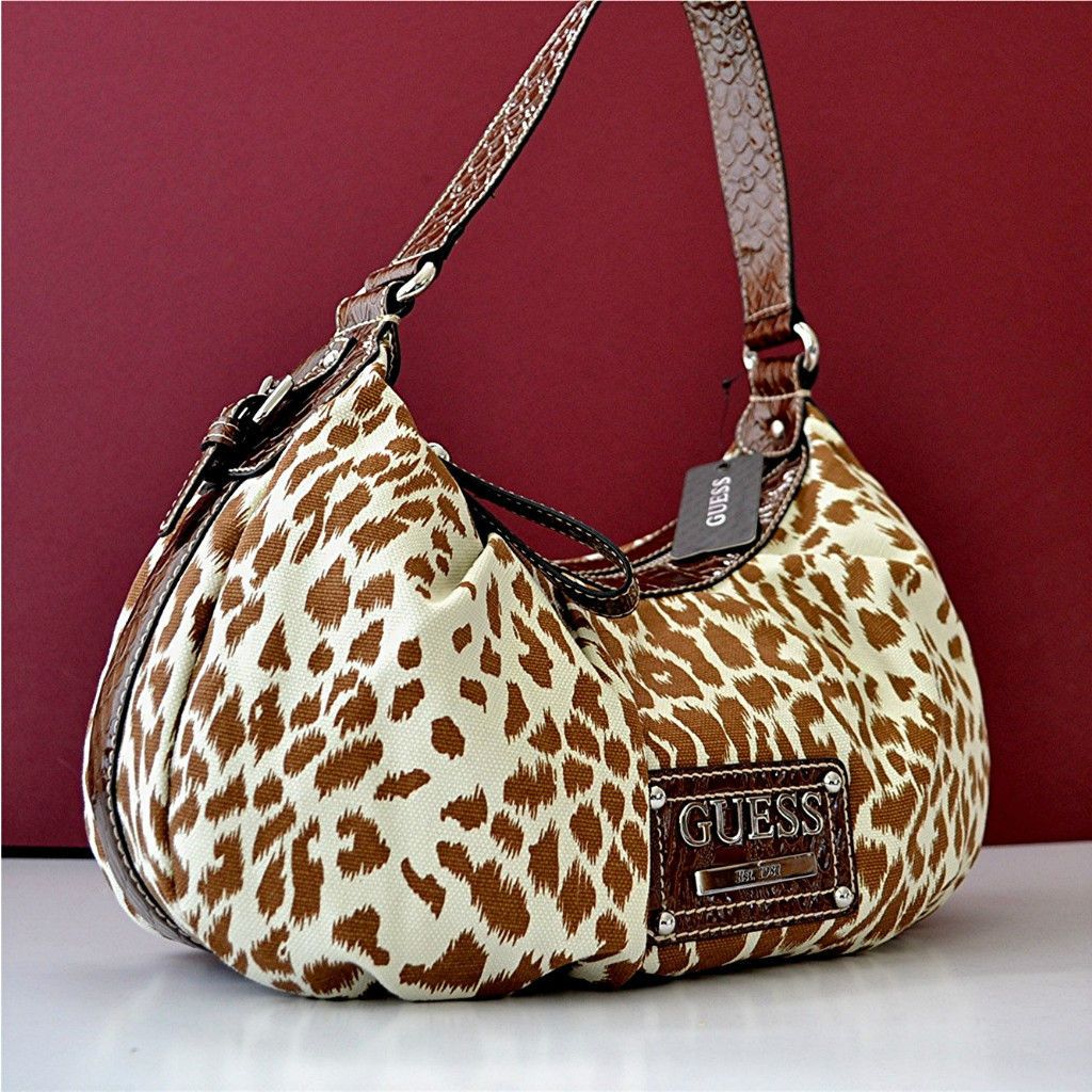 Guess Brown Zoo Animal Print Shoulder Handbag Bag Purse
