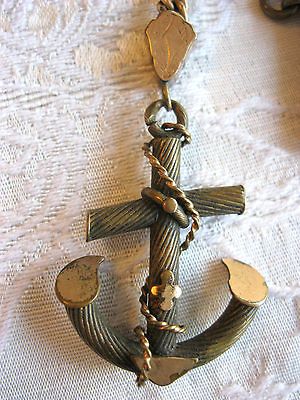 VICTORIAN OR OLDER WATCH CHAIN BAR FOB HUGE ORNATE ANCHOR GOLD FILLED