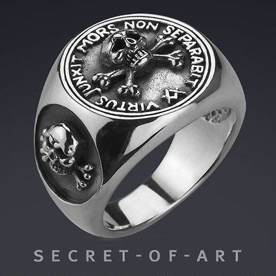 Masonic Freimaurer SKULL AND BONES Silver 925 Ring