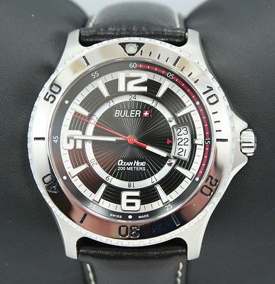 NEW BULER Ocean Hero ~ 200 Meter ~ DIVE Watch ~ Leather Band ~ SWISS