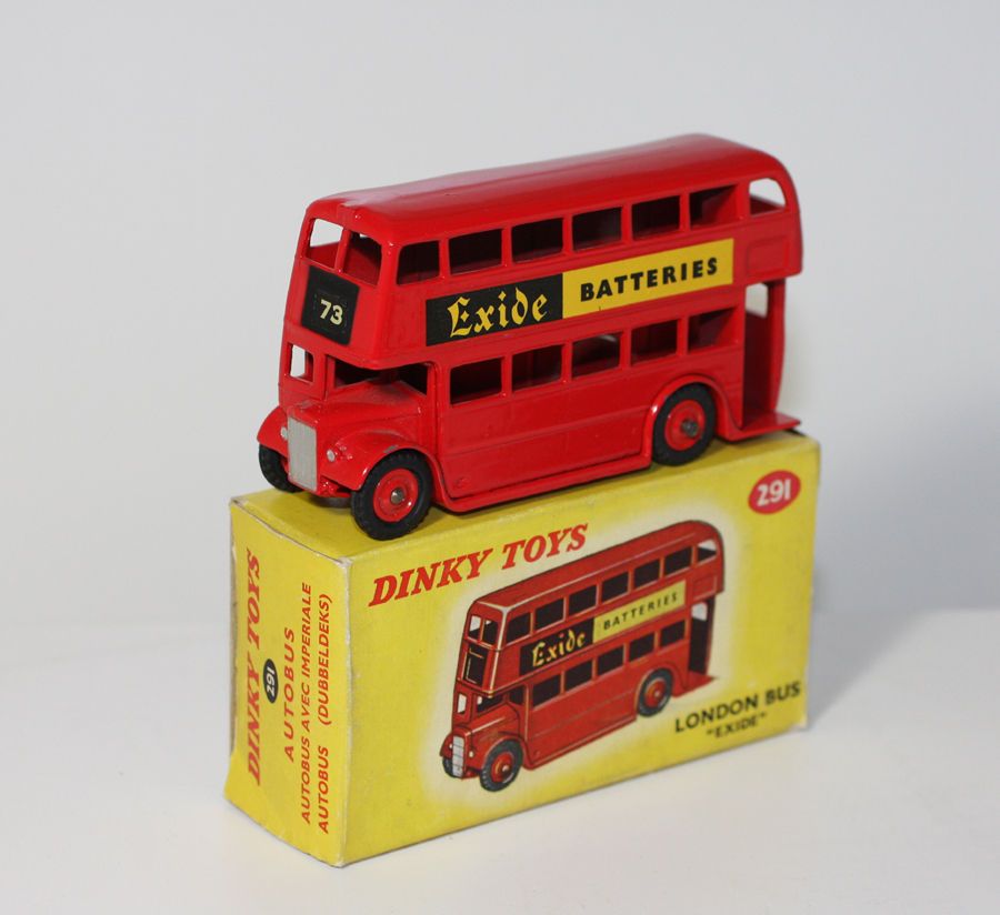 DINKY TOYS 291 EXIDE DOUBLE DECKER BUS PLASTIC WHEELS