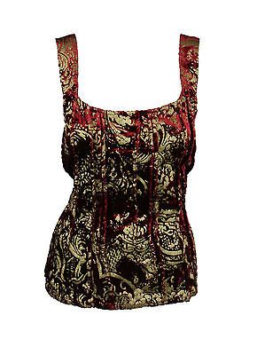 Krista Larson Womens Burgundy/Gold Venetian Velvet Damask Print Top OS