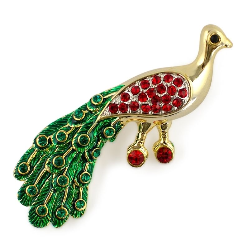 Long Tail Peacock Faberge Inspired Brooch