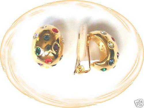 PIERRE CARDIN GOLD MULTI CRYSTAL CLIP ON HOOP EARRINGS FREE UK POST