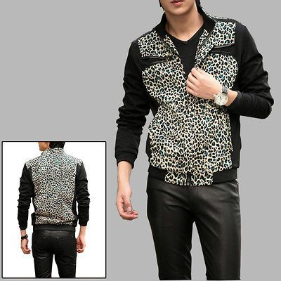 Mens Leopard Prints Designed Formfitting Style Leisure Jacket    Black