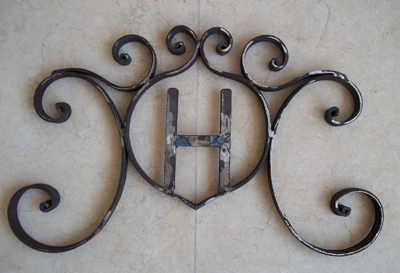 Rustic Hand Forged Wrought Iron Monogram Decor Art Door Wall House