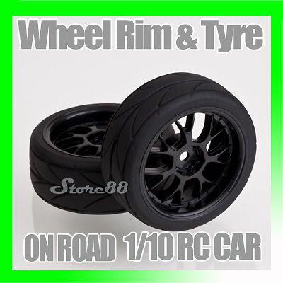 2x Tire 6111, 1/10 ON ROAD RC CAR Wheel, Rim & Tyre Set Tires for RC