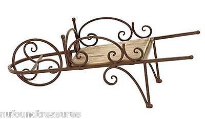 Garden Patio Wheelbarrow Yard Art Deco Plant Stand Metal and Wood New