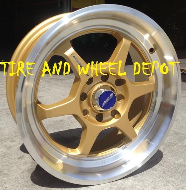 15 INCH ID466 GOLD MACH LIP RIMS AND TIRES CIVIC ACCORD INTEGRA KIA